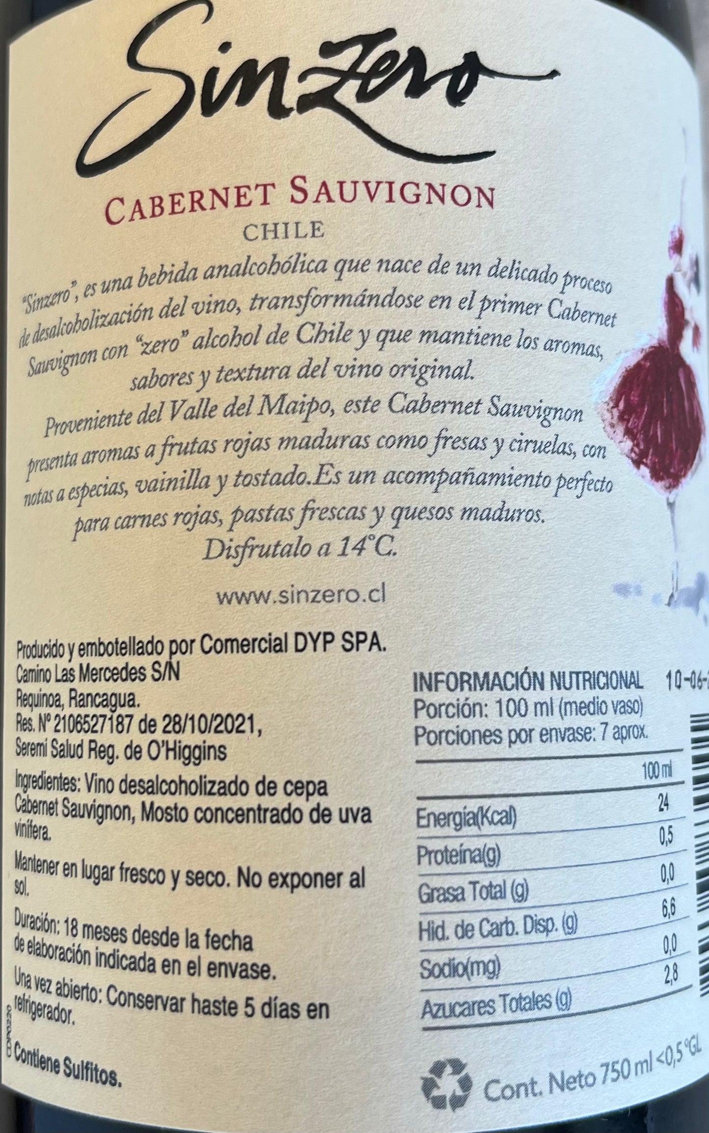 Vino Cabernet Sauvignon Sinzero 750cc